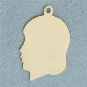 Engravable Girl Head Silhouette Charm or Pendant in 14k Yellow Gold