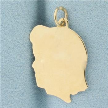 Engravable Girl Silhouette Charm in 14k Yellow Gold