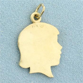Engravable Girl Silhouette Pendant in 14K Yellow Gold