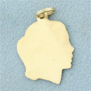 Engravable Girls Silhouette Pendant in 14K Yellow Gold