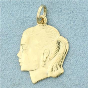 Engravable Girls Silhouette Pendant in 14K Yellow Gold