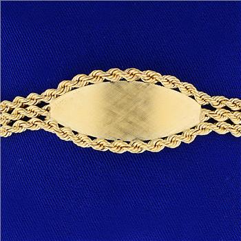 Engravable Rope Chain Style ID Bracelet in 14K Yellow Gold