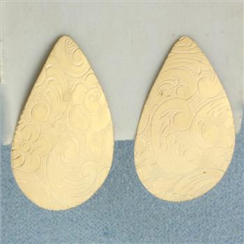 Etched Large Pear Shaped Earrings in 14k Yellow Gold