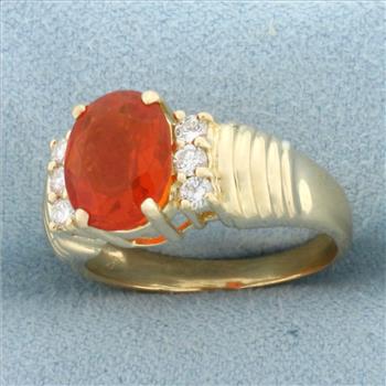 Fire Opal and Diamond Ring in 18k Yellow Gold
