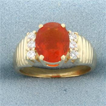 Fire Opal and Diamond Ring in 18k Yellow Gold