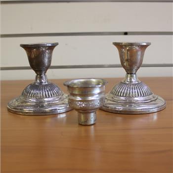 Fisher Silversmiths Hurricane Lamp Candlestick Holders Set of 2 in .925 Sterling Silver