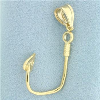 Fishing Hook Pendant in 14k Yellow Gold