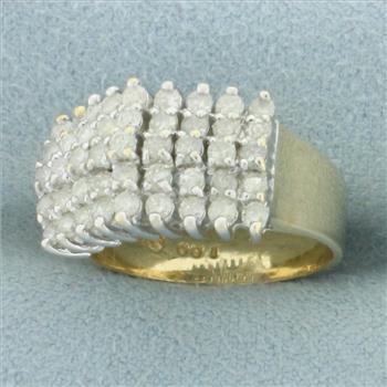 Five Row Diamond Ring In 14k Yellow Gold