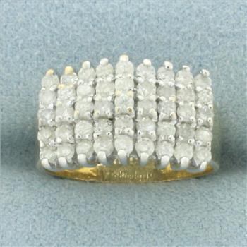 Five Row Diamond Ring In 14k Yellow Gold