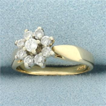 Flower Design Diamond Ring in 14k Yellow Gold