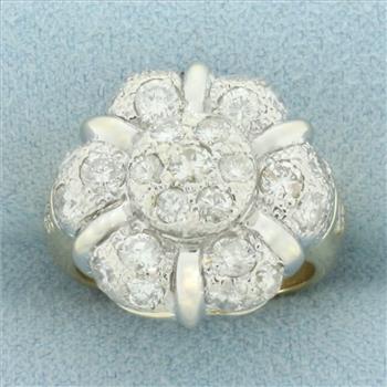Flower Design Diamond Ring in 18k Yellow and White Gold