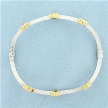 Flower Station Bangle Bracelet in 18k White and Yellow Gold