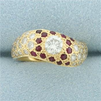 Flush Set Ruby and Diamond Ring in 14k Yellow Gold