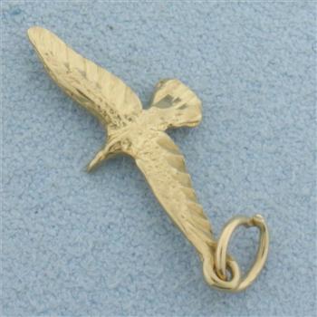 Flying Hawk Bird Charm in 14k Yellow Gold