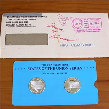 Franklin Min States of the Union Sterling Silver Coins Iowa and Kansas Original Packaging