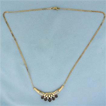 Garnet and Diamond Necklace in 14k Yellow Gold