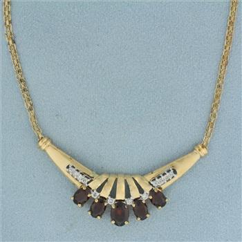 Garnet and Diamond Necklace in 14k Yellow Gold