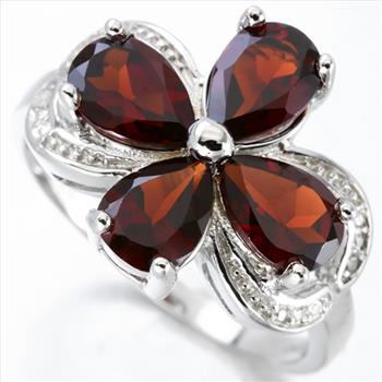 Garnet and Diamond Ring in Sterling Silver