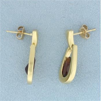 Garnet Dangle Earrings in 14k Yellow Gold