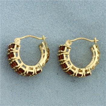 Garnet Huggie Hoop Earrings in 14k Yellow Gold