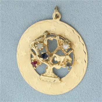 Gemstone Tree of Life Medallion Pendant or Charm in 14k Yellow Gold