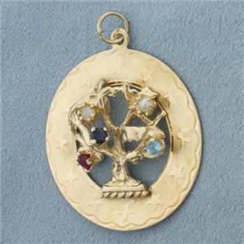 Gemstone Tree of Life Medallion Pendant or Charm in 14k Yellow Gold