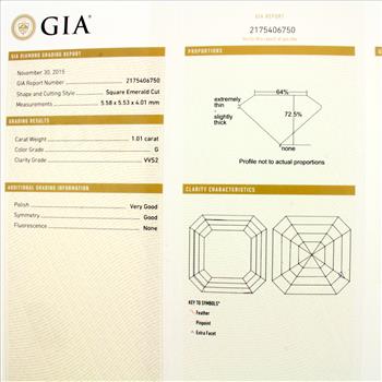 GIA Certified 1ct Square Emerald Cut Diamond