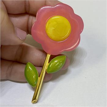 Givenchy Vintage Pink Flower Pastel Resin and Enamel Brooch Pin