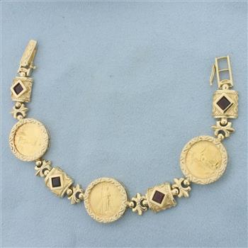 Gold Eagle Bullion Coin and Garnet Bracelet in 14k Yellow Gold