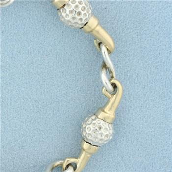 Golf Ball Link Chain Bracelet in 14K Yellow Gold and Sterling Silver