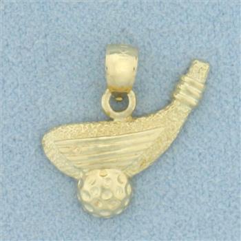 Golf Club Head and Golf Ball Pendant or Charm in 14k Yellow Gold