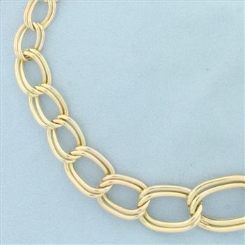 Graduated 16 Inch Double Oval Link Chain Necklace in 14k Yellow Gold