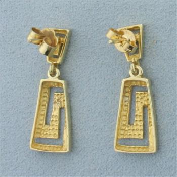 Greek Key Design Dangle Earrings in 14k Yellow Gold