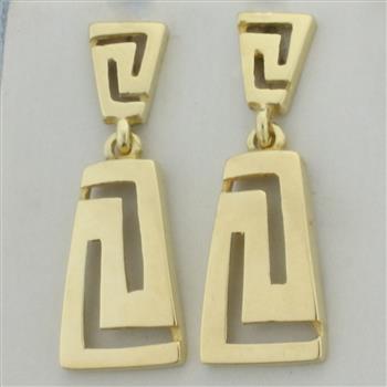 Greek Key Design Dangle Earrings in 14k Yellow Gold