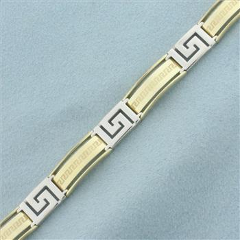 Greek Key Men's Bracelet in 10k Yellow and White Gold