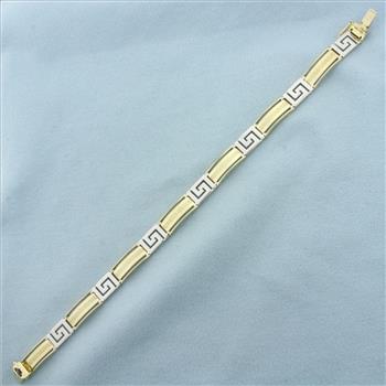 Greek Key Men's Bracelet in 10k Yellow and White Gold