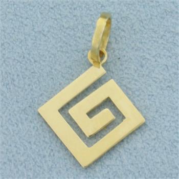 Greek Key Pendant or Charm in 14k Yellow Gold
