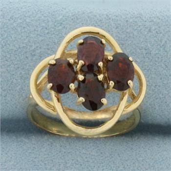 Halo Garnet Ring in 14k Yellow Gold
