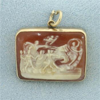 Hand Carved Shell Cameo Pendant in 14k Yellow Gold