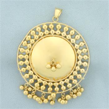 Hand Made Custom Designed Dangle Bead Statement Pendant in 22k Yellow Gold