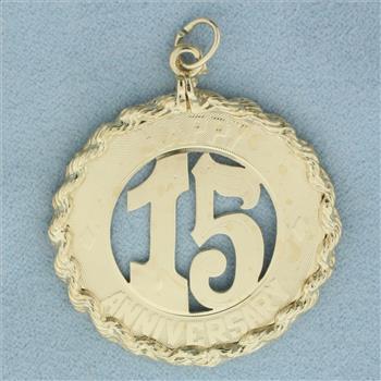Happy 15 Year Anniversary Pendant or Charm in 14k Yellow Gold