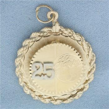 Happy 25 Year Anniversary Pendant or Charm in 14k Yellow Gold