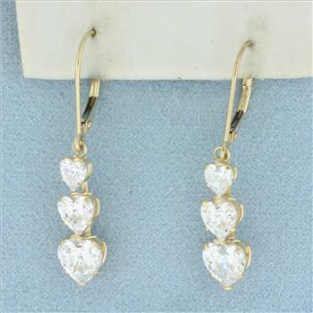 Heart Dangle CZ Earrings in 14k Yellow Gold