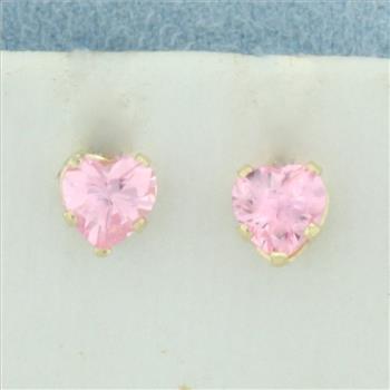 Heart Morganite Stud Earrings in 14k Yellow Gold