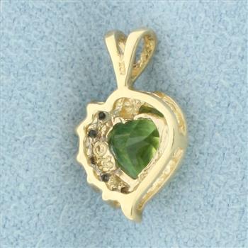 Heart Peridot and Diamond Pendant in 14k Yellow Gold