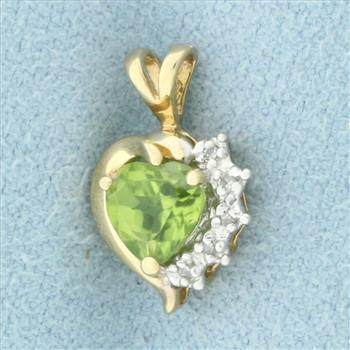 Heart Peridot and Diamond Pendant in 14k Yellow Gold