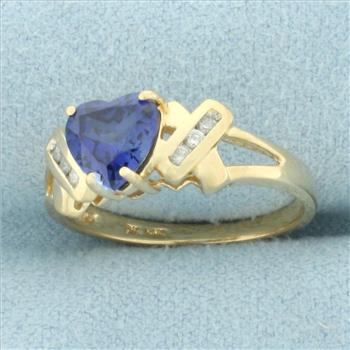 Heart Sapphire and Diamond Ring in 14k Yellow Gold