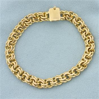 Heavy Double Loop Charm Bracelet in 18k Yellow Gold