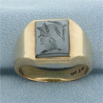 Hematite Roman Spartan Mens Ring in 10k Yellow Gold