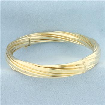 Hinged Twisting Design Bangle Bracelet in 14k Yellow Gold